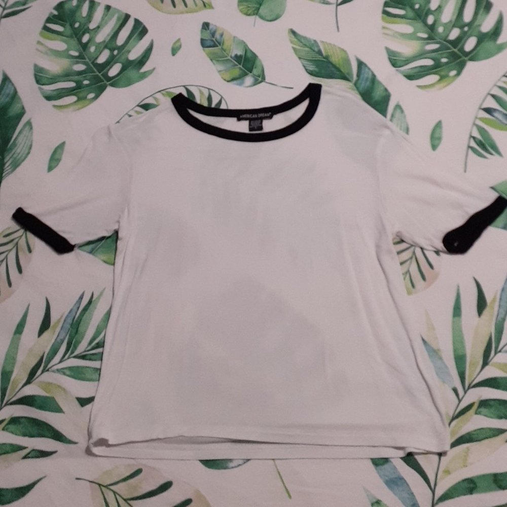 American Dream White Tee w Black Trim (S)